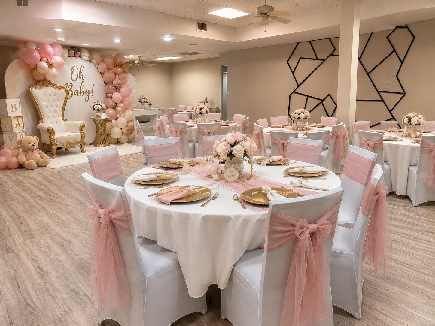 Pink baby shower decor at The Solène, Houston, TX